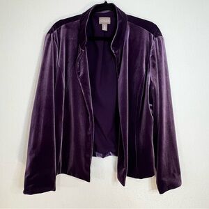 Chico’s Purple Soft Stretchy Velour Open Jacket Cardigan Women’s Size Large - 2‎
